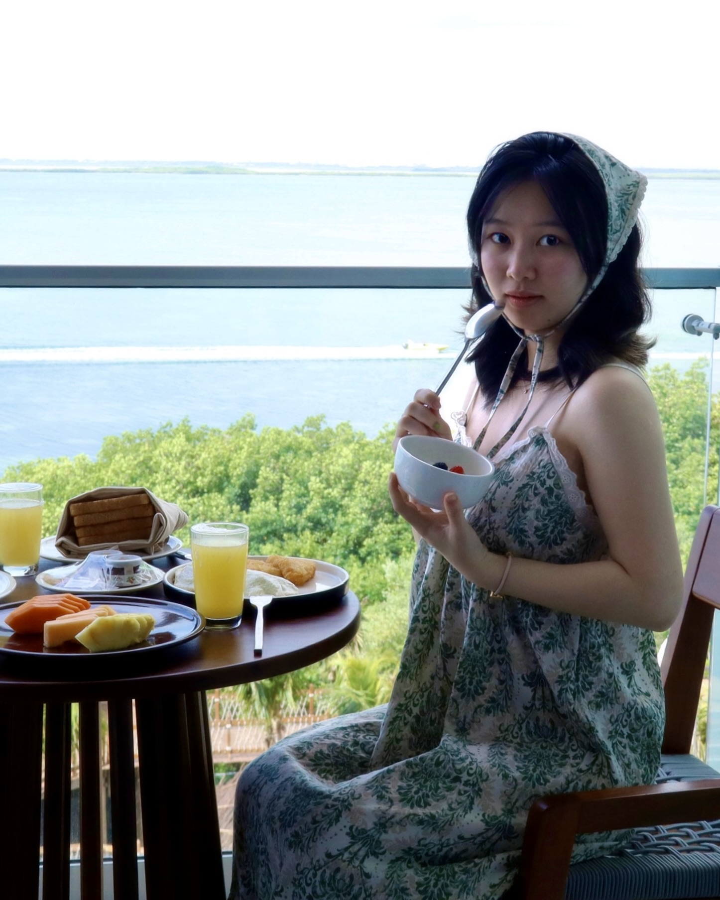 In-room breakfast during a beach escape