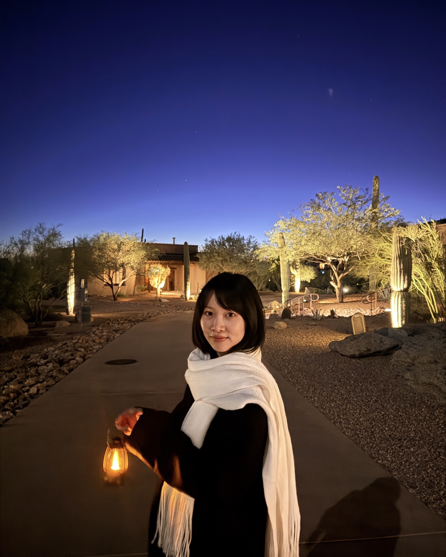 Blue hour stroll through the desert resort